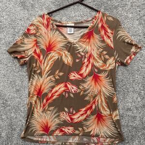 Tropical Floral Print Top Womens Large Boho Chic Resortwear Y2K Retro Inspired